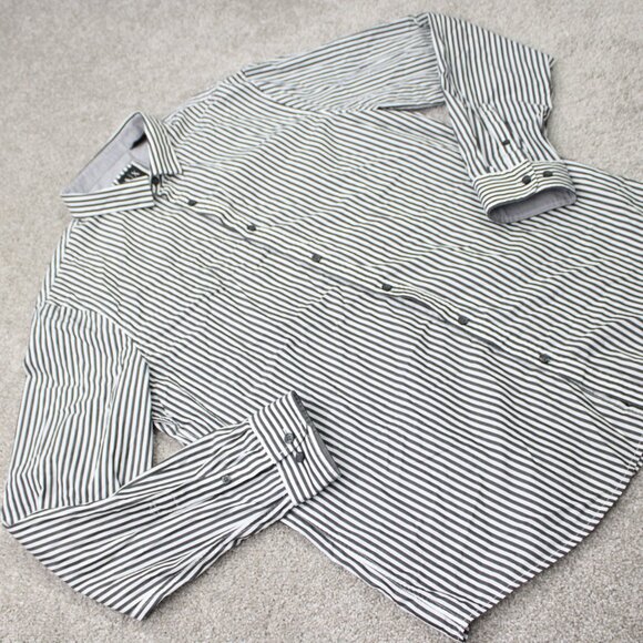 A/X Armani Exchange Shirt Mens XL Black/White Striped Cotton Long Sleeve Button - Picture 7 of 14